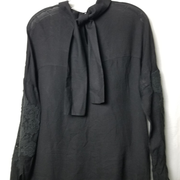Tibi Embroidered Black High Neck Bow Tie Blouse Swing Loose Fit Size Small - Picture 2 of 14
